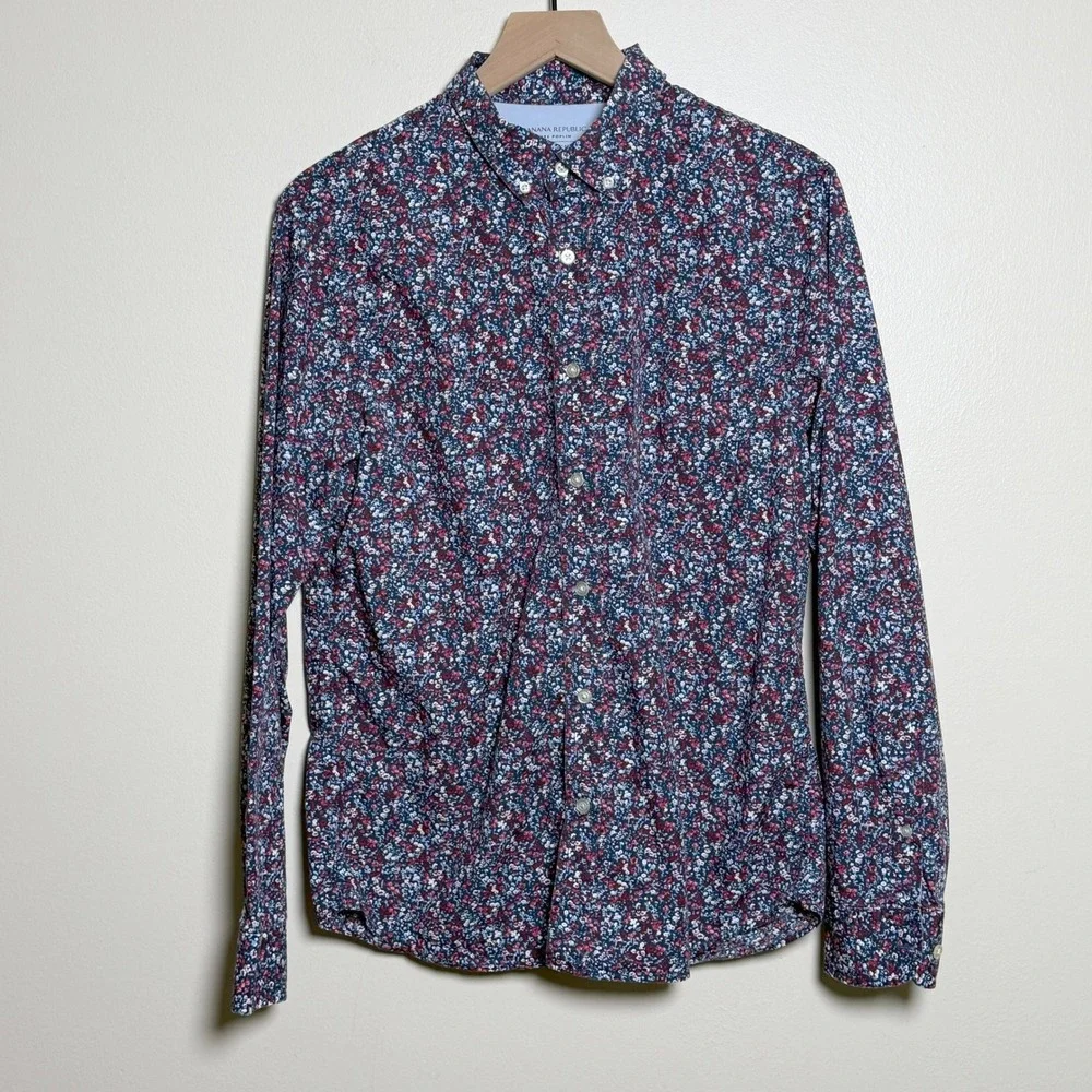 Banana Republic Mens Luxe Poplin Untucked Slim Fit Floral Button Down Shirt M
